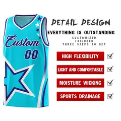 Sky Blue Shoulder Stars Graffiti Basketball Jersey Set 2