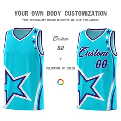 Sky Blue Shoulder Stars Graffiti Basketball Jersey Set 3