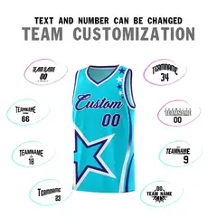 Sky Blue Shoulder Stars Graffiti Basketball Jersey Set 4