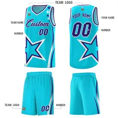 Sky Blue Shoulder Stars Graffiti Basketball Jersey Set 5