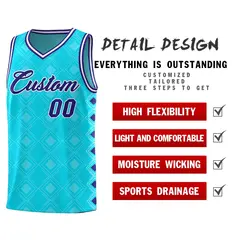 Sky Blue Side Blocks Basketball Uniform Jersey 2