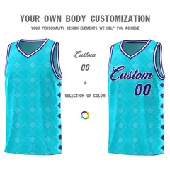Sky Blue Side Blocks Basketball Uniform Jersey 3