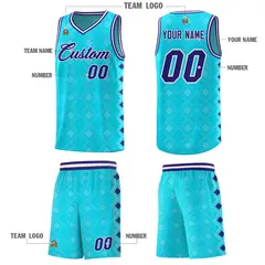 Sky Blue Side Blocks Basketball Uniform Jersey 5