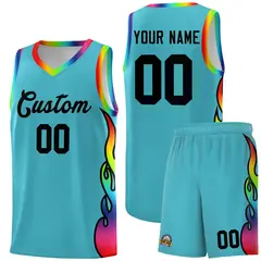 Sky Blue Side Flame Sports Basketball Jersey 1