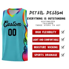 Sky Blue Side Flame Sports Basketball Jersey 2