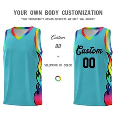 Sky Blue Side Flame Sports Basketball Jersey 3