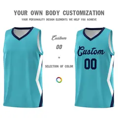 Sky Blue Side Rhombus Graffiti Pattern Basketball Jersey 3