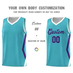 Sky Blue Side Rhombus Graffiti Pattern Basketball Jersey 3