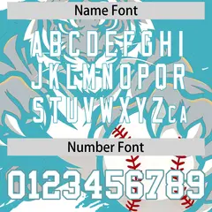 Sky Blue Silver White Full-Snap Tiger Graffiti Baseball Jersey 7