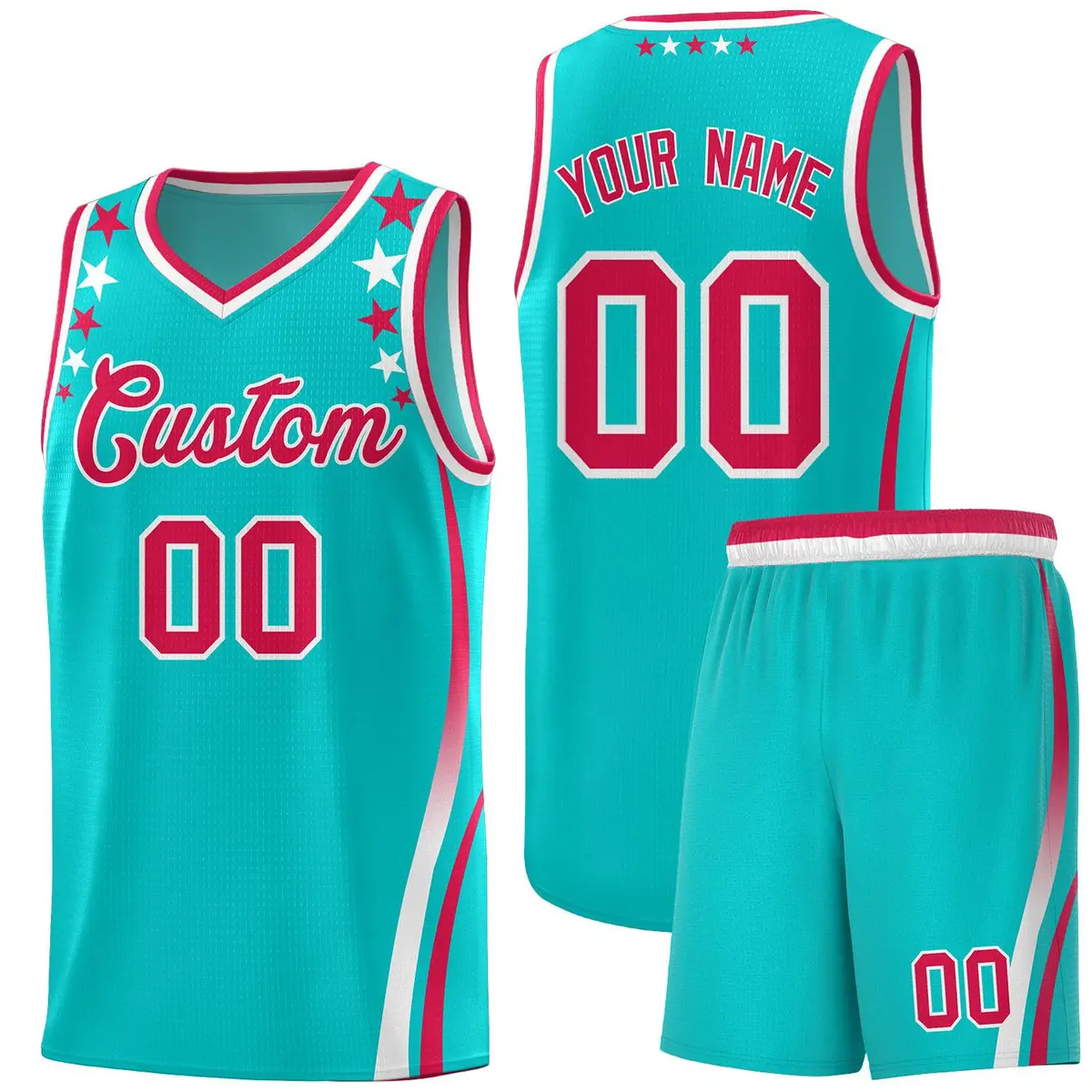 Sky Blue Star Pattern Color Block Shoulders Basketball Jersey