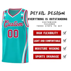 Sky Blue Star Pattern Color Block Shoulders Basketball Jersey 2
