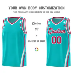 Sky Blue Star Pattern Color Block Shoulders Basketball Jersey 3