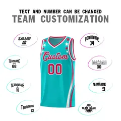 Sky Blue Star Pattern Color Block Shoulders Basketball Jersey 4