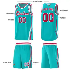 Sky Blue Star Pattern Color Block Shoulders Basketball Jersey 5