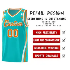 Sky Blue Star Pattern Color Block Shoulders Basketball Jersey 2