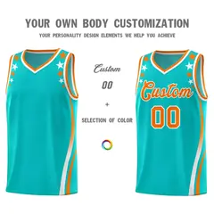 Sky Blue Star Pattern Color Block Shoulders Basketball Jersey 3