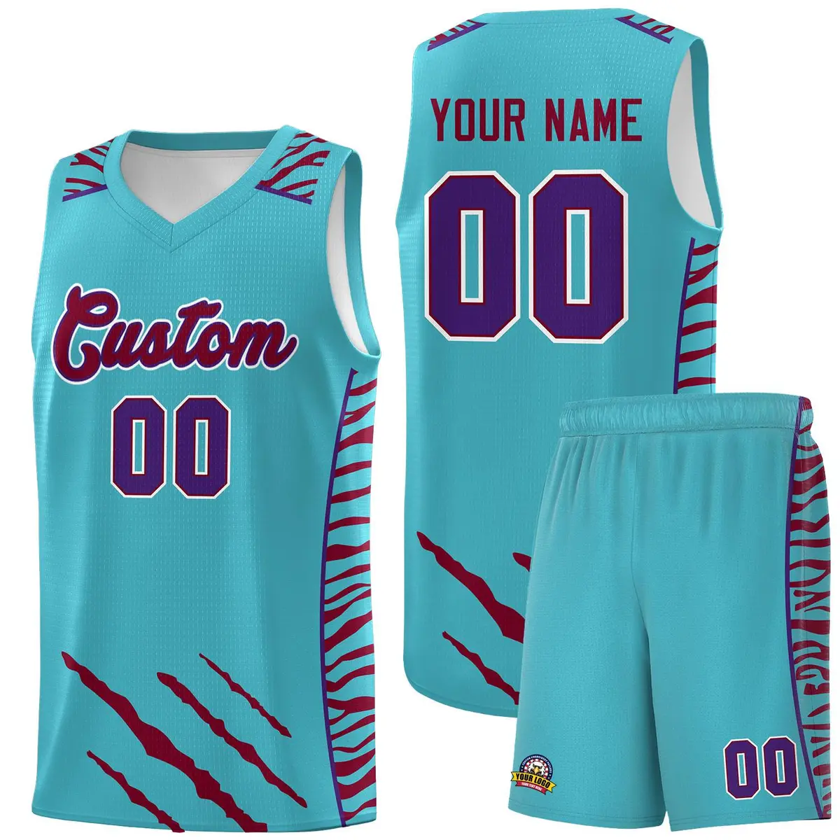 Sky Blue Tiger Claw Pattern Basketball Jersey Sports Uniform