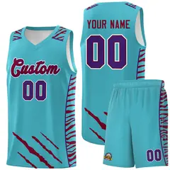 Sky Blue Tiger Claw Pattern Basketball Jersey Sports Uniform 1