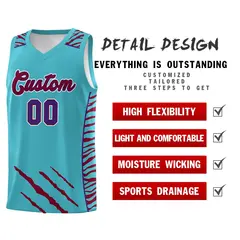 Sky Blue Tiger Claw Pattern Basketball Jersey Sports Uniform 2