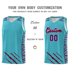 Sky Blue Tiger Claw Pattern Basketball Jersey Sports Uniform 3