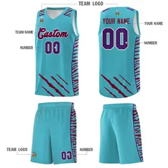 Sky Blue Tiger Claw Pattern Basketball Jersey Sports Uniform 5