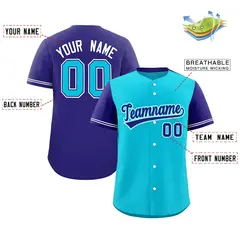 Sky Blue Violet Color Block Raglan Sleeves Baseball Jersey 2