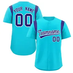 Sky Blue Violet Full Button Classic Baseball Jersey 1