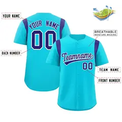Sky Blue Violet Full Button Classic Baseball Jersey 2