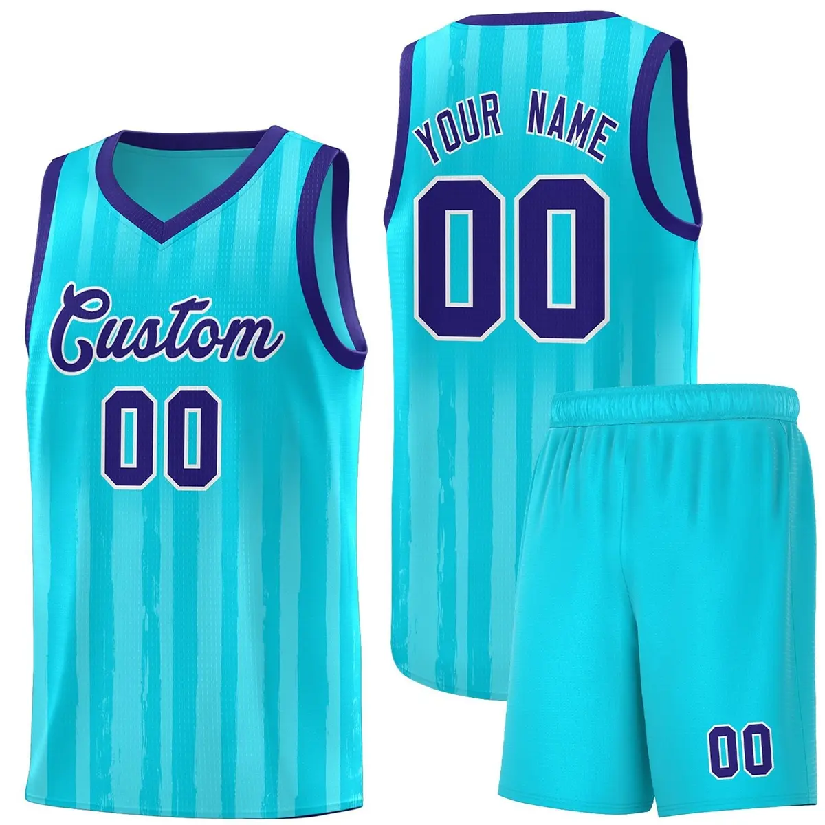 Sky Blue Violet Vertical Stripe Basketball Team Jersey