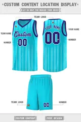 Sky Blue Violet Vertical Stripe Basketball Team Jersey 2
