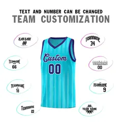 Sky Blue Violet Vertical Stripe Basketball Team Jersey 3
