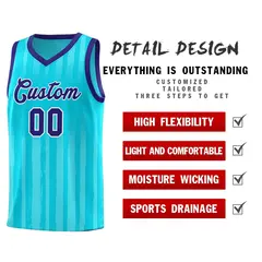 Sky Blue Violet Vertical Stripe Basketball Team Jersey 4