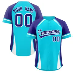 Sky Blue Violet-White Color Block Authentic Baseball Jersey 1