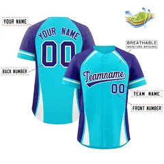 Sky Blue Violet-White Color Block Authentic Baseball Jersey 2