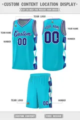Sky Blue Violet-White Triangle Splicing Basketball Jersey 2