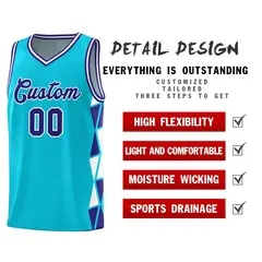 Sky Blue Violet-White Triangle Splicing Basketball Jersey 4