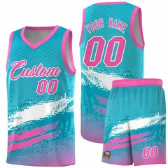 Sky Blue White and Pink Graffiti Basketball Jersey