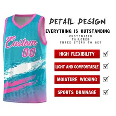 Sky Blue White and Pink Graffiti Basketball Jersey 2
