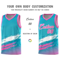Sky Blue White and Pink Graffiti Basketball Jersey 3