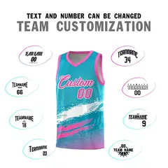 Sky Blue White and Pink Graffiti Basketball Jersey 4