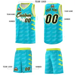 Sky Blue White Bat Pattern Halloween Basketball Jersey 5