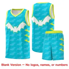 Sky Blue White Bat Pattern Halloween Basketball Jersey 7