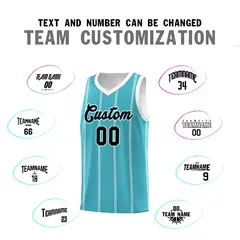 Sky Blue White Black Vertical Stripes Basketball Jersey Set 4