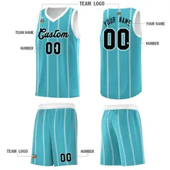 Sky Blue White Black Vertical Stripes Basketball Jersey Set 5