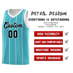 Sky Blue White Black Vertical Stripes Basketball Jersey Set 2