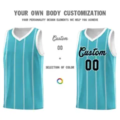 Sky Blue White Black Vertical Stripes Basketball Jersey Set 3