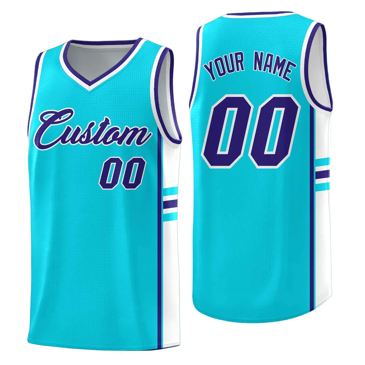 Sky Blue White Classic Color Block Team Basketball Jersey