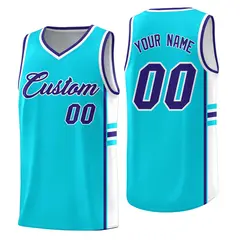 Sky Blue White Classic Color Block Team Basketball Jersey 1