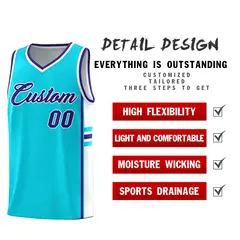 Sky Blue White Classic Color Block Team Basketball Jersey 2