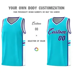 Sky Blue White Classic Color Block Team Basketball Jersey 3